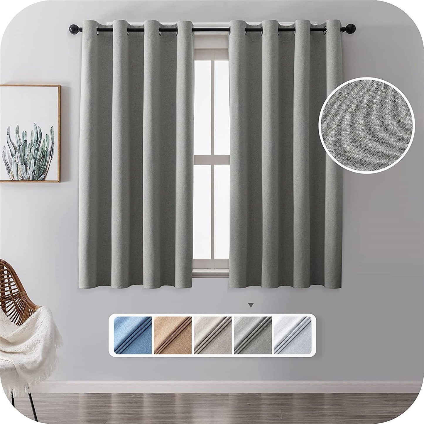 Dark Grey Linen Look Living Room Curtains -Noise Reducing Curtains or Kids Room