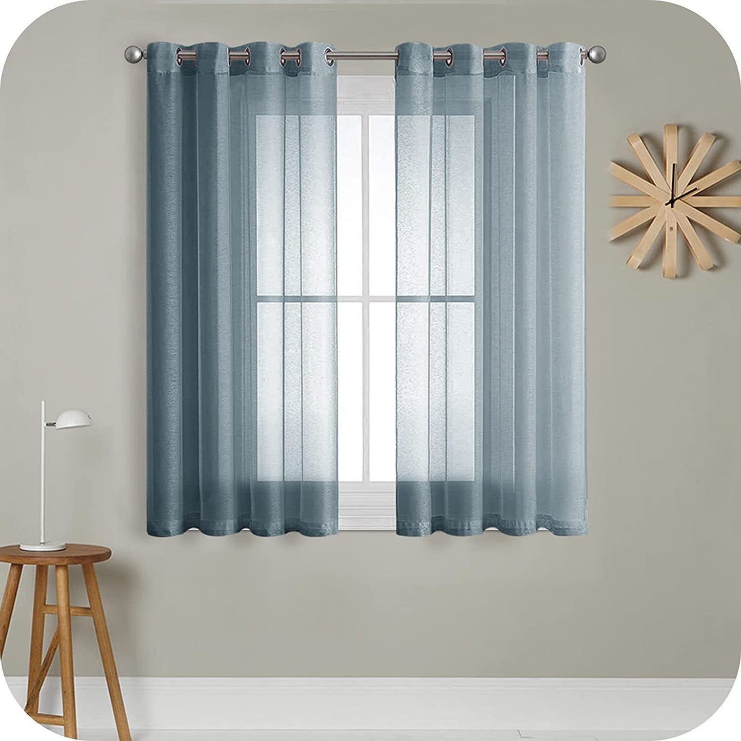 Faux Linen Solid Living Room Curtian - Navy Dusty Blue Voile Curtain - Gift idea