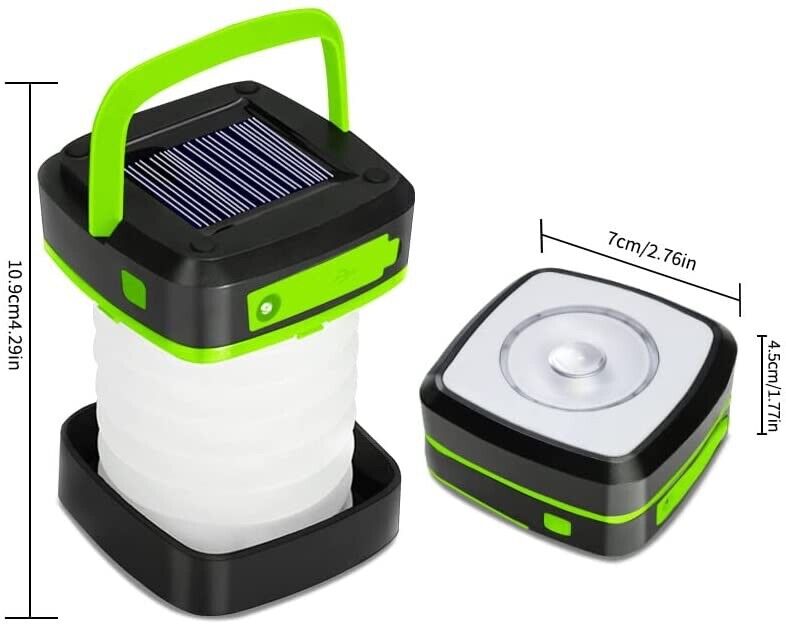 Grezea LED Camping Lanterns - Solar Powered or USB Rechargeable green