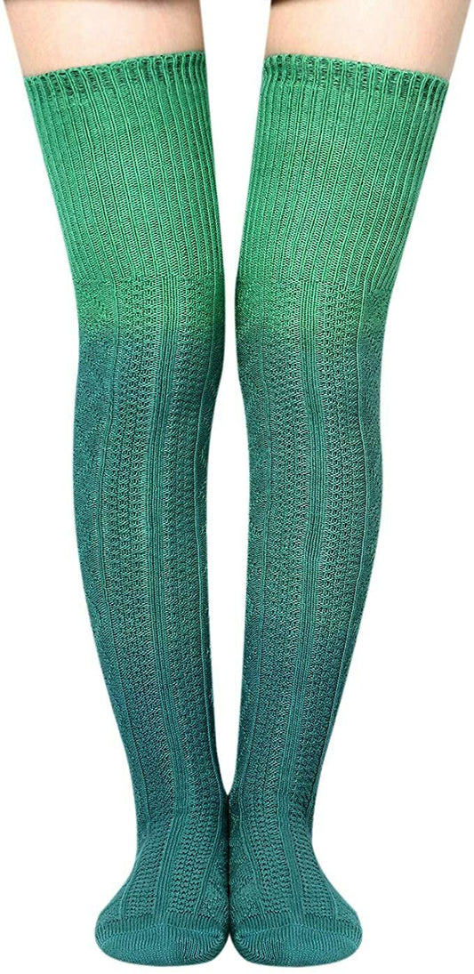 Thigh High Socks for Ladies Girls Fashion Knee Socks Knitted Stretchy Long-Green