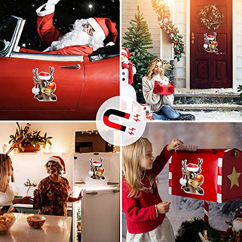 QSUM Christmas Decorations, Christmas Elk Magnets, 2 PCS Strong Magnetic Stickers Reflective Christmas Magnet for Fridge Cars Christmas Decoration