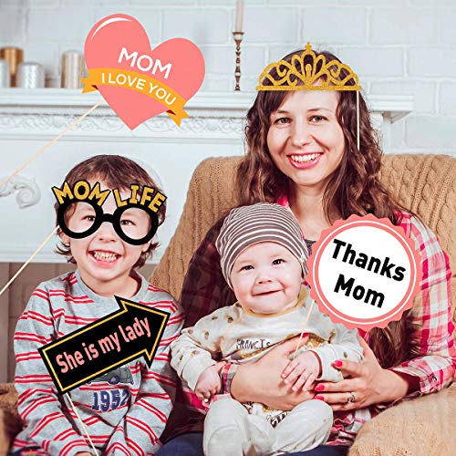 Mothers Birthday Photo Booth Props - 18pcs I Love You Best Mom Ever 2023 Thanks Mom Party Favors