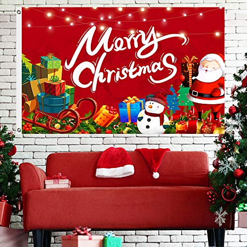 QSUM Merry Christmas Flag, 3x5 Ft Christmas Banner Red Christmas Flag New Year Holiday for Christmas Party Decoration Outdoor Indoor Xmas Flag