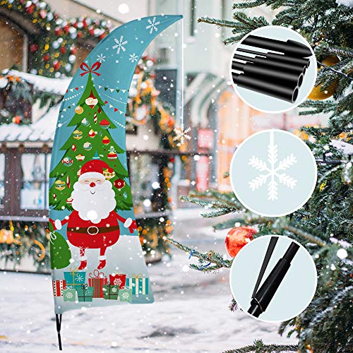 QSUM Christmas Garden Flag, Large Feather Swooper Flag with Pole Kit, Funny Xmas Yard Decorations, Christmas Party Decoration Supplies, Home Holiday Outdoor Decor