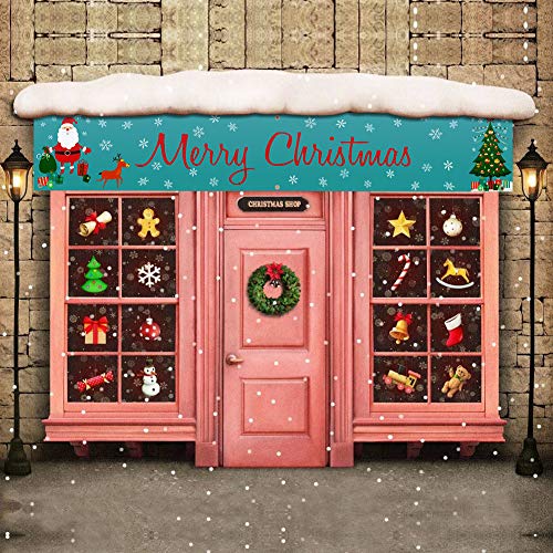 QSUM Merry Christmas Banner for Garland Decorations, Large Xmas Yard Banners Christmas Party Decoration Supplies Home Holiday Bunting Banner for Outdoor and Indoor 9.8 x 1.6 FT