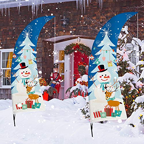 QSUM Christmas Decorations, Xmas Feather Flag Swooper Flag with Pole Kit, Advertising Feather Flag for Christmas Decor