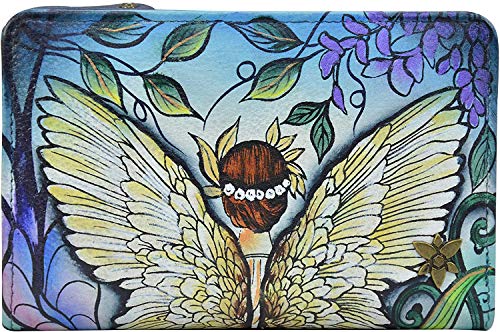 Anuschka Hand-Painted Women’s RFID Genuine Leather Two Fold Organizer Wallet - Enchanted Garden